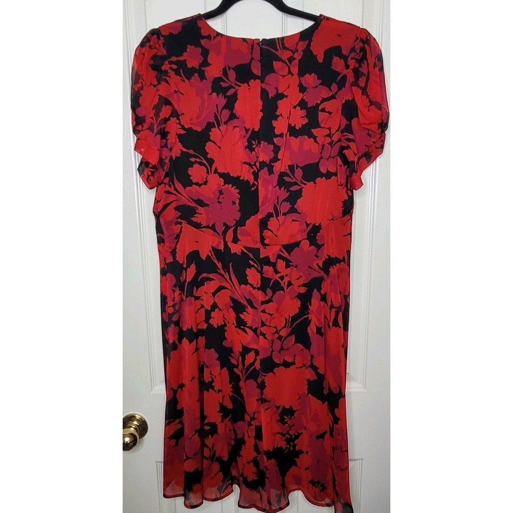 Calvin Klein Puff Sleeve Empire Waist Sheath Black Red Dress Women's Size 12 - Picture 2 of 10